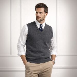 L.L. Bean Charcoal Gray V-Neck Lambswool Sweater Vest